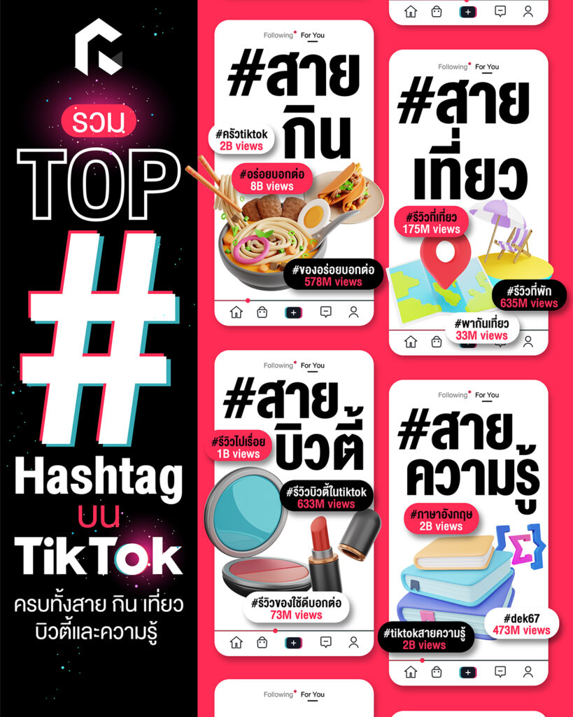 รวม Top Hashtag บน TikTok ครบทั้งสาย กิน เที่ยว บิวตี้และความรู้